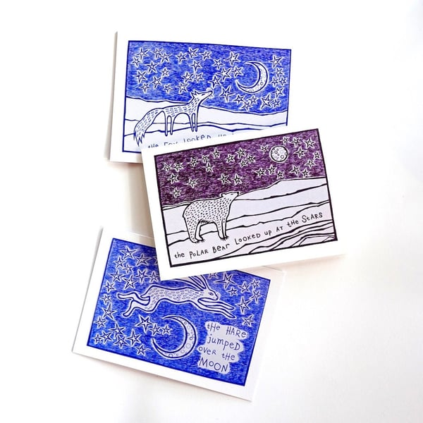 Fox, Bear and Hare Cards - Set of 3 - READY TO SHIP