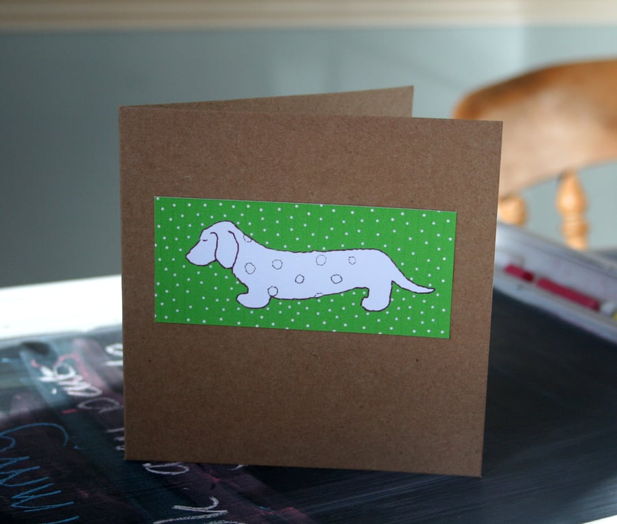 Dachshund Dog Handmade Card Green FREE P & P