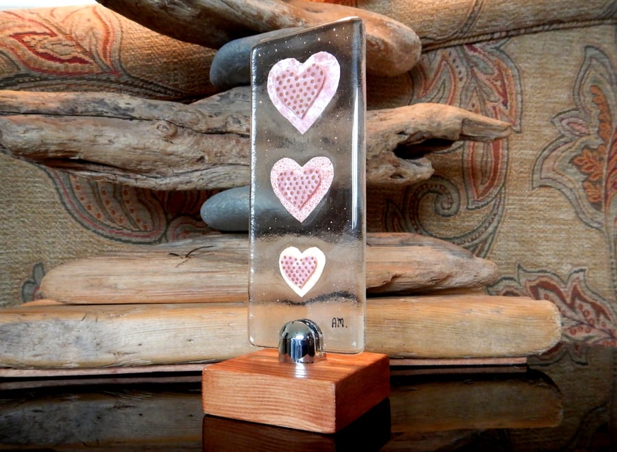 Handmade Fused Glass 'Love Hearts' Picture