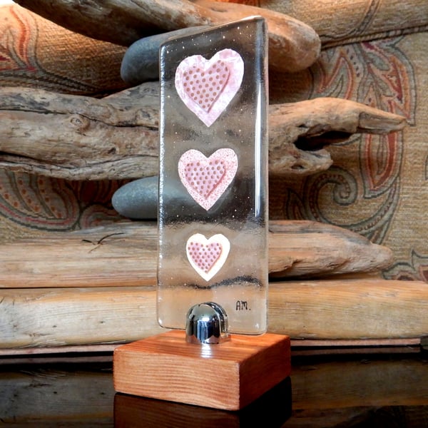 Handmade Fused Glass 'Love Hearts' Picture