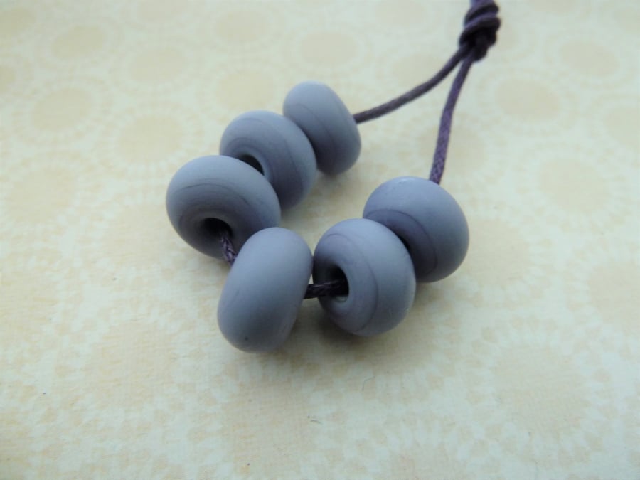 handmade lampwork glass beads, purple tumbled spacers