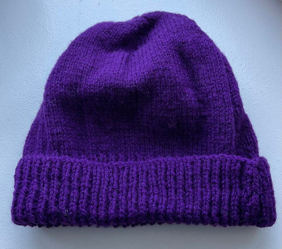 Knitted Beanie Hat in a bright purple 