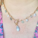 Baroque pearl & blue apatite hood chain necklace - BPGCN01