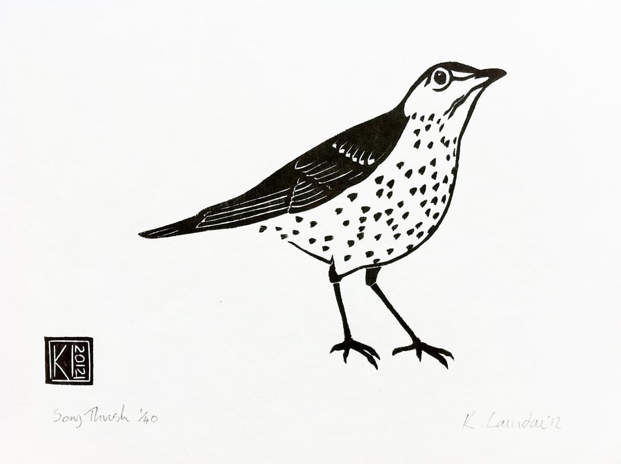 Song Thrush: Woodcut Print (FREE UK POSTAGE)