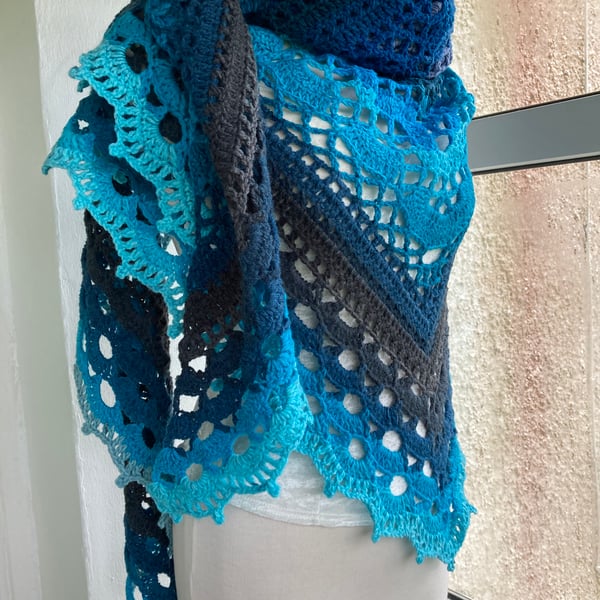 Ocean Waves Handmade Triangle Shawl