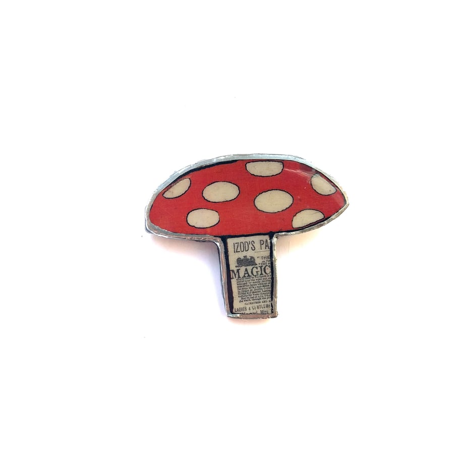 Large whimsical red white Toadstool Resin Brooch by EllyMental
