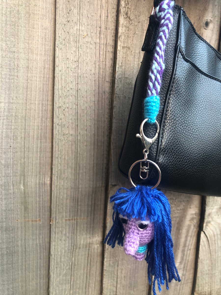  Inside Out Amigurumi Keychain – Purple Character with Blue Hair