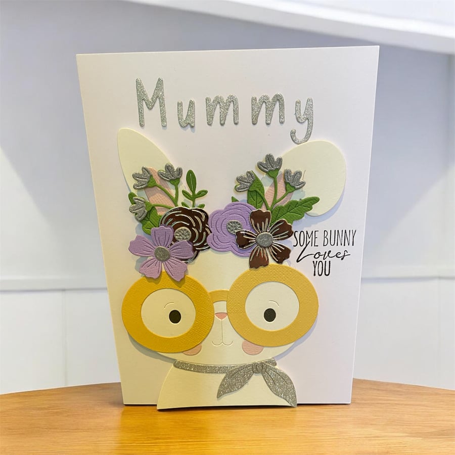 3D Floral  Crown  Bunny  Card Perfect for Mother’s Day or Birthdays