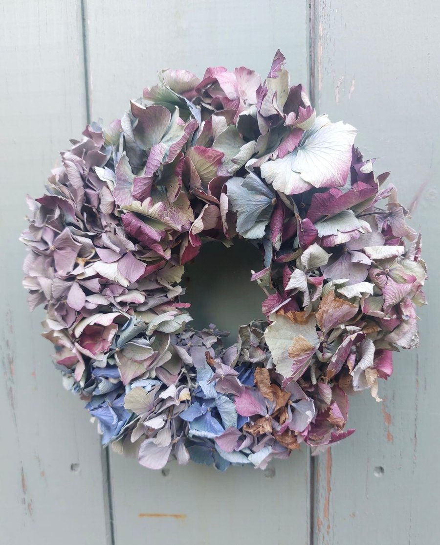 Small Dried Hydrangea Wreath. 17cm Diameter. Handmade.