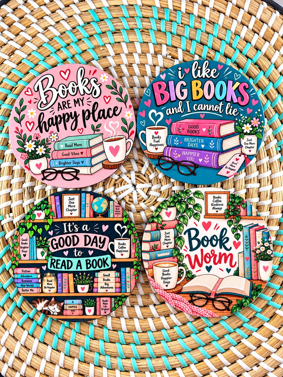 Book Lover Coaster Set – Handmade set of 4 Coasters – Reading Gift for Bookworms