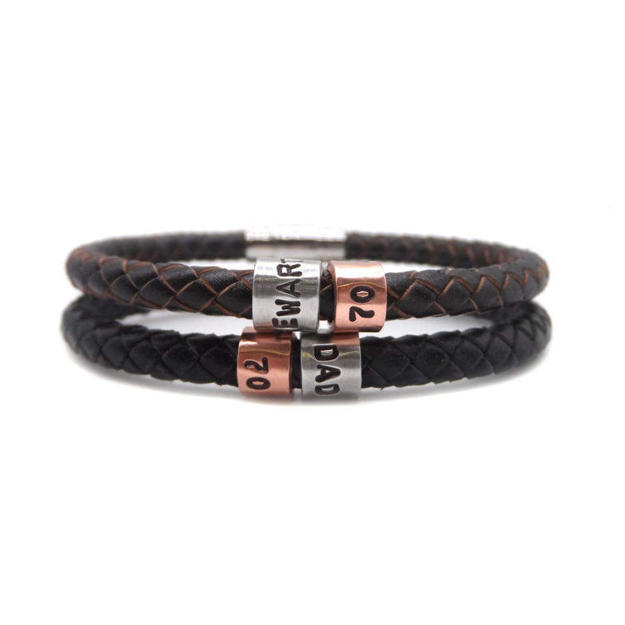 70th Birthday Gift - Personalised Leather Bracelet - Dad Brother Grandad Husband