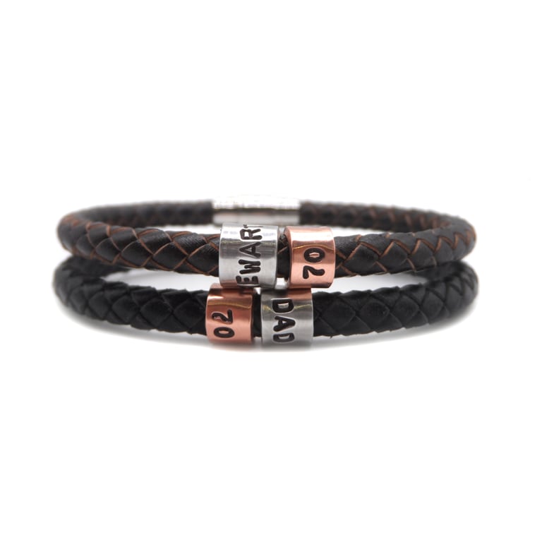 70th Birthday Gift - Personalised Leather Bracelet - Dad Brother Grandad Husband