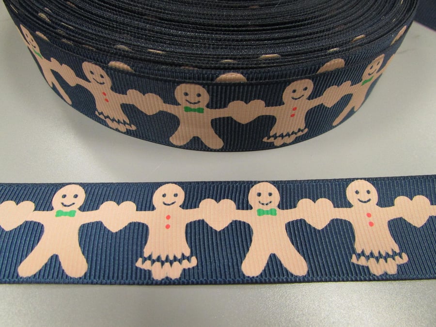 Gingerbread Man woman 2.5cm Christmas Grosgrain Ribbon x 1 metre