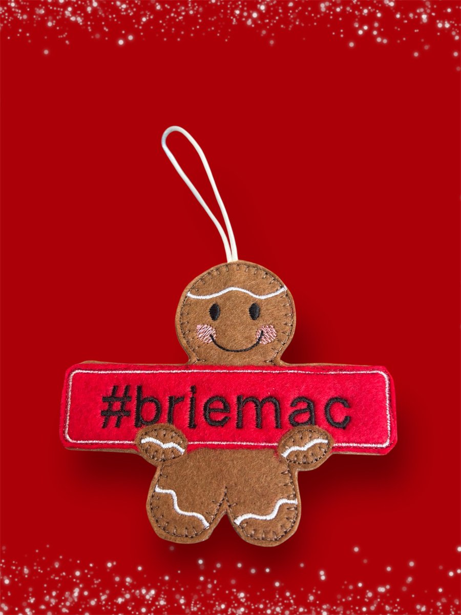 Gingerbread man holding a briemac sign Embroidered Hanging Keepsake