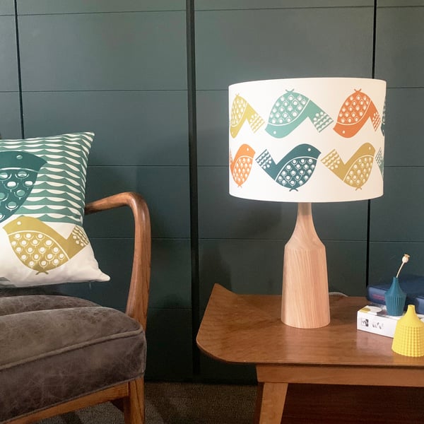 Handmade Multicoloured Bird Print Lampshade 30cm & 40cm - British Made 