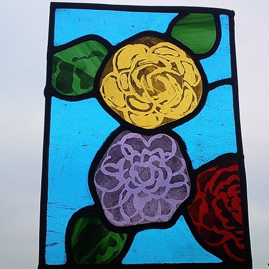 Bright Vintage Blooms, Stained Glass and Leaded Panel