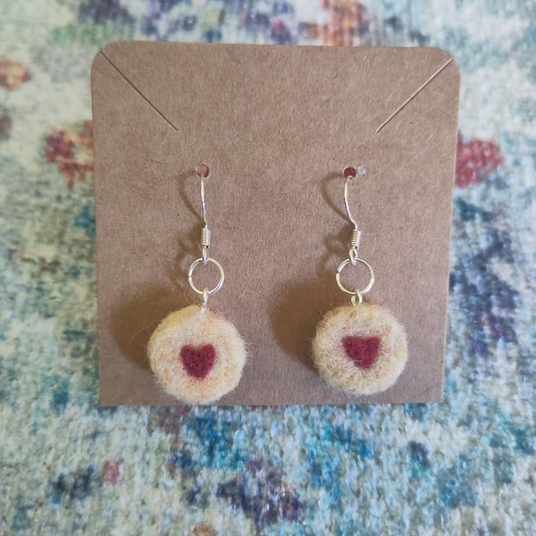 Needle-felted Jammie Dodger earrings