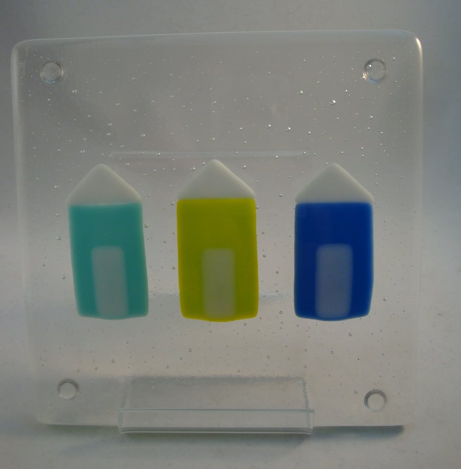 Fused Glass -  Pot Stand - Beach Huts