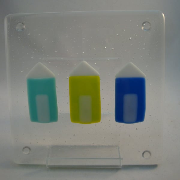 Fused Glass -  Pot Stand - Beach Huts