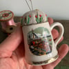 SECONDS SUNDAY Fishing boat mini mug embroidered pin cushion