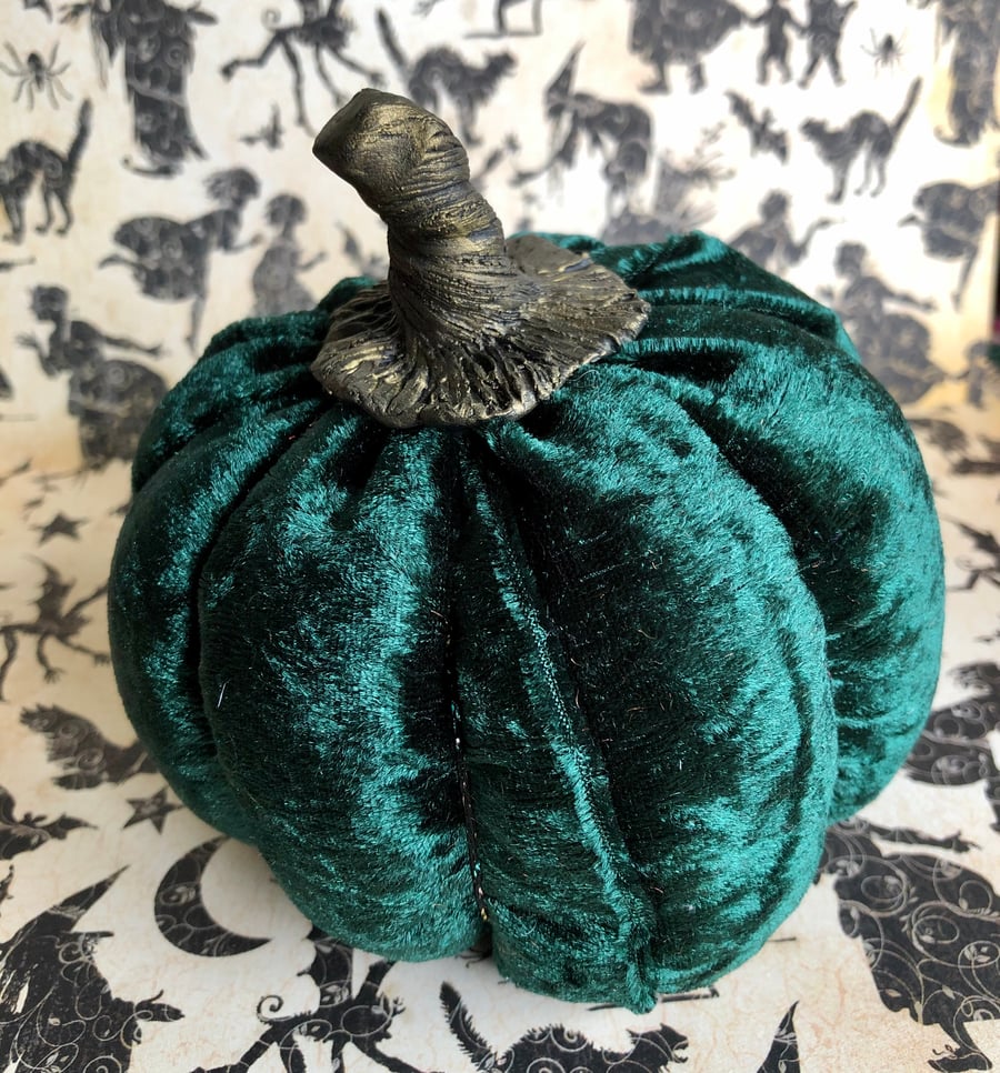 RESERVED FOR LIZ Velvet Dark Green Pumpkin With A Pumpkin Spice Fragrance