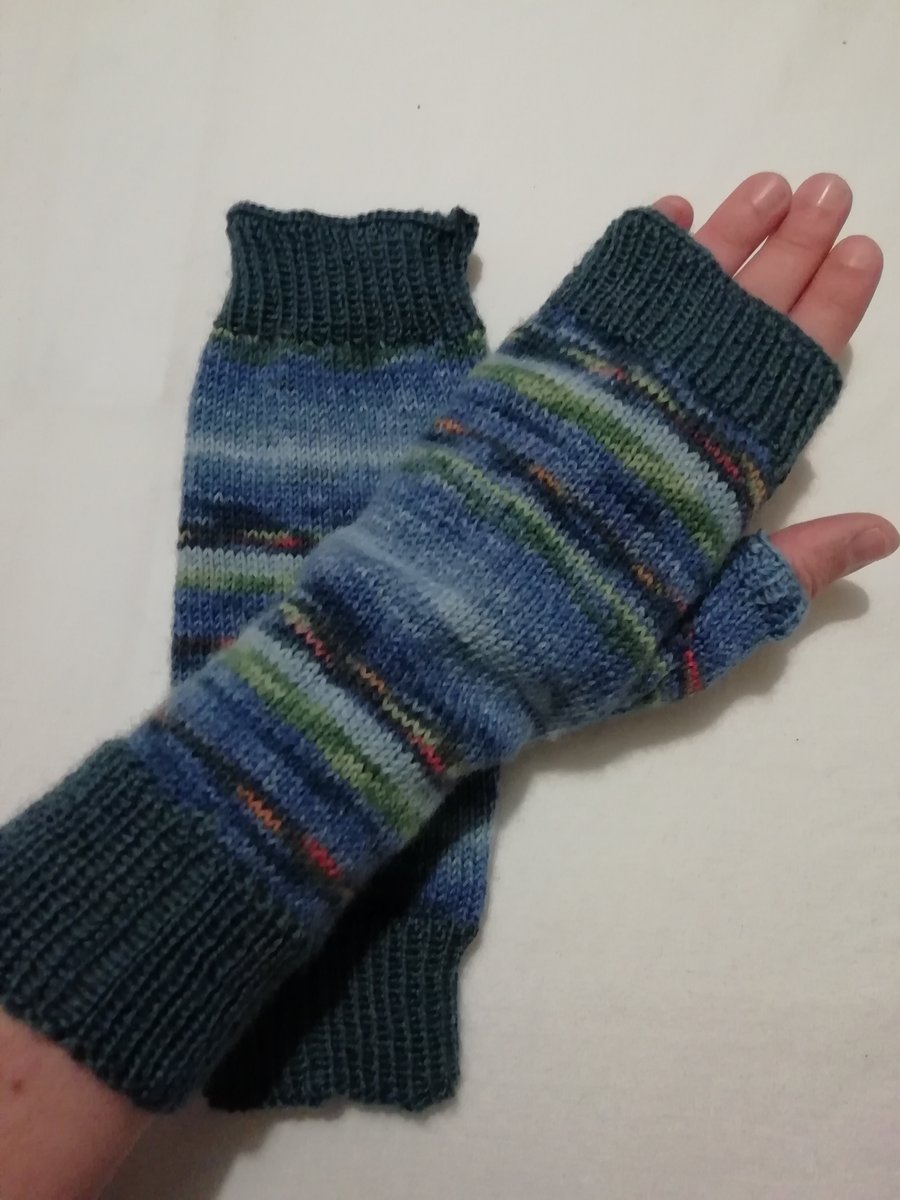 Hand knitted fingerless gloves - MONET WATER LILIES