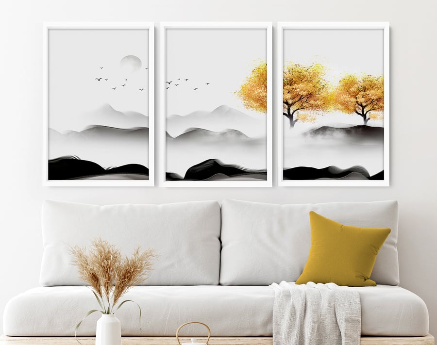 Calming Watercolor Painting Print, Set of 3 Minimalist Wall Prints , Zen Wall 