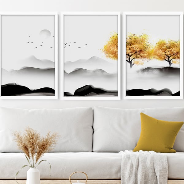 Calming Watercolor Painting Print, Set of 3 Minimalist Wall Prints , Zen Wall 