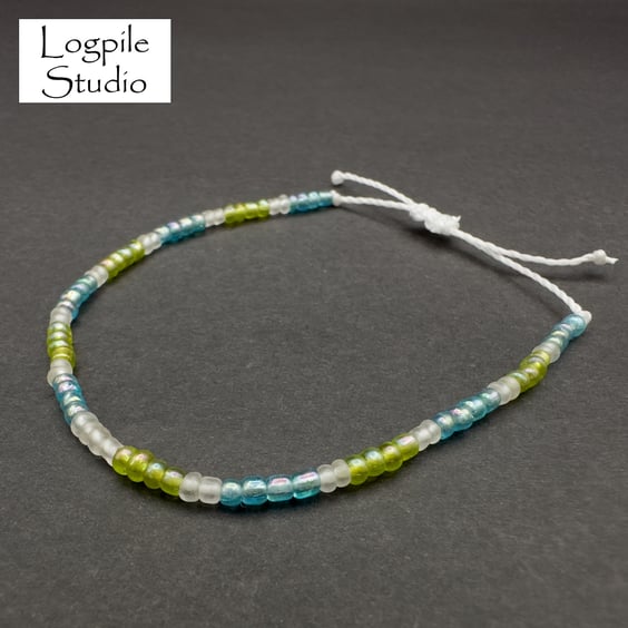 Green Turquoise and Frosted Bead Bracelet or Anklet