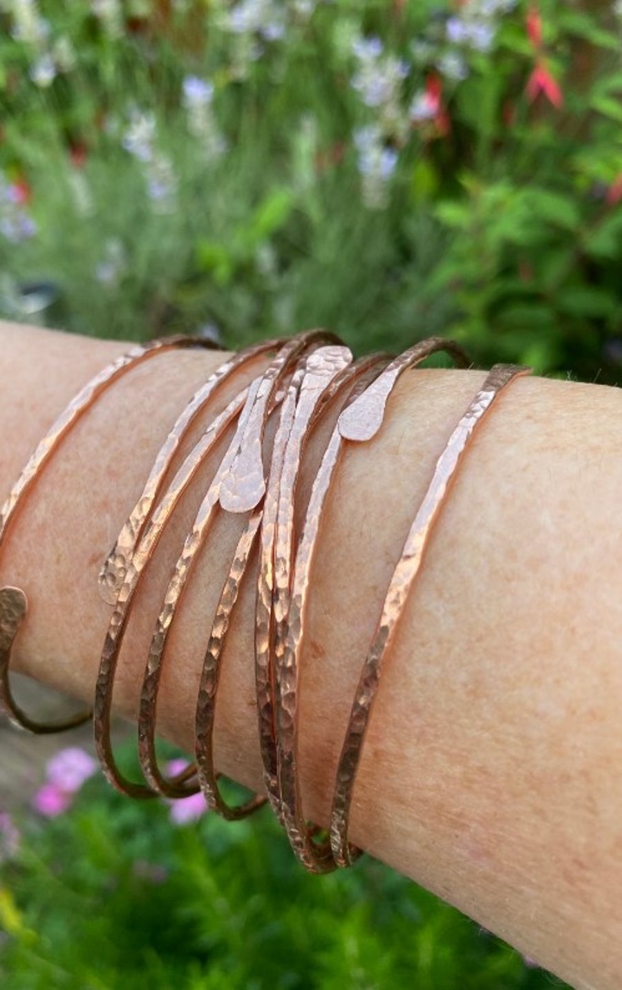 copper bracelet overlap wraparound hammered copper bangle 7th anniversary gift