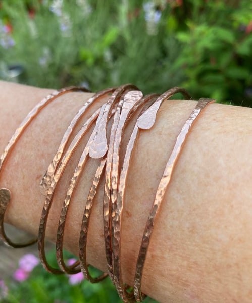 copper bracelet overlap wraparound hammered copper bangle 7th anniversary gift