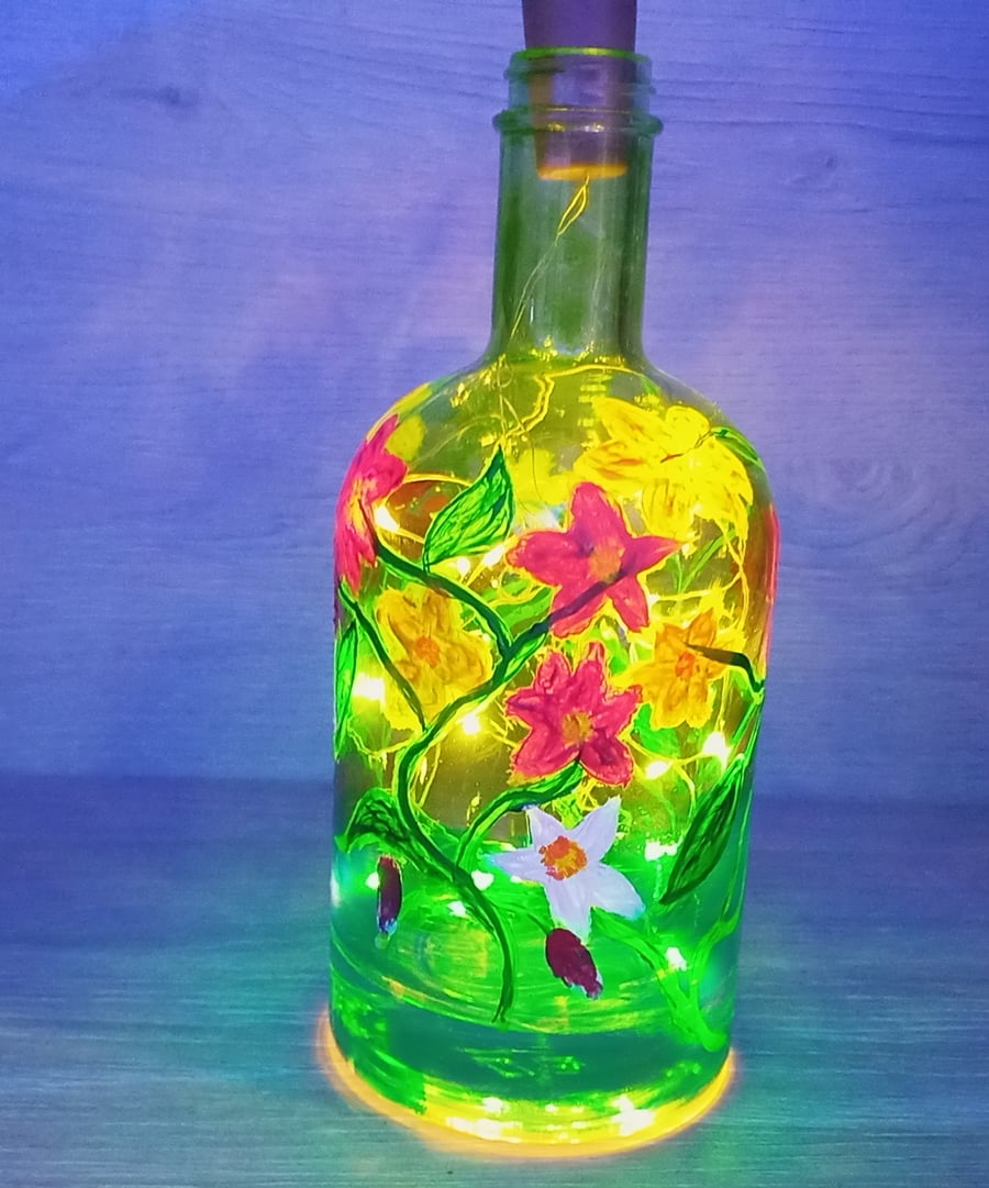 Illuminated Floral Bottle, Unusual Night Light, Gift for her, floral theme
