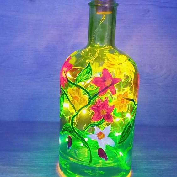 Illuminated Floral Bottle, Unusual Night Light, Gift for her, floral theme