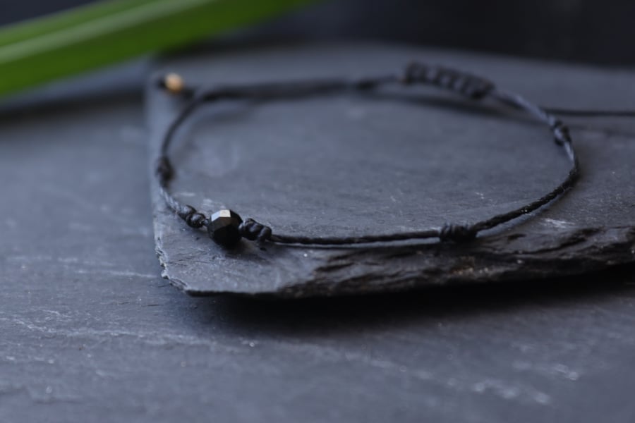 Black string protection bracelet with natural stone Tourmaline 