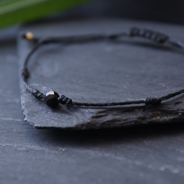 Black string protection bracelet with natural stone Tourmaline 