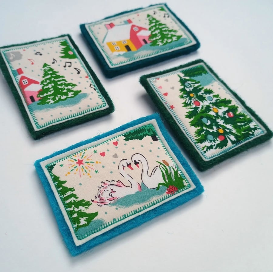 Image of Christmas Brooch - Nostalgic Winter Scene pin brooch in fabric and felt