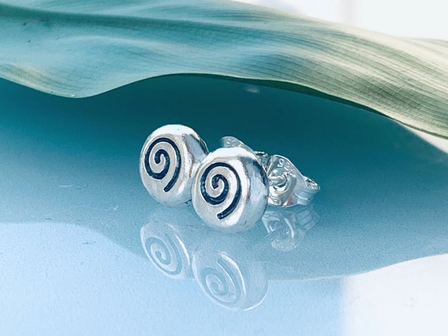 Recycled Sterling Silver Spiral Stud Earrings, Handmade in Scotland