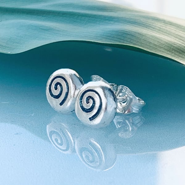 Recycled Sterling Silver Spiral Stud Earrings, Handmade in Scotland