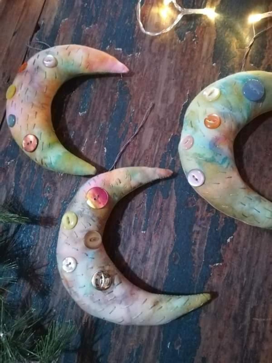 Moon decorations, crescent moon wall hanging, home decor, textile art