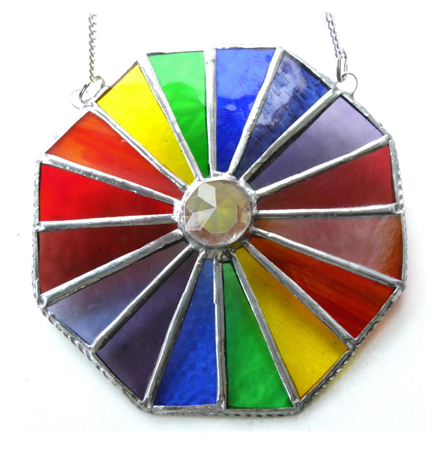 Rainbow Crystal Octagon Suncatcher Stained Glass Handmade 006