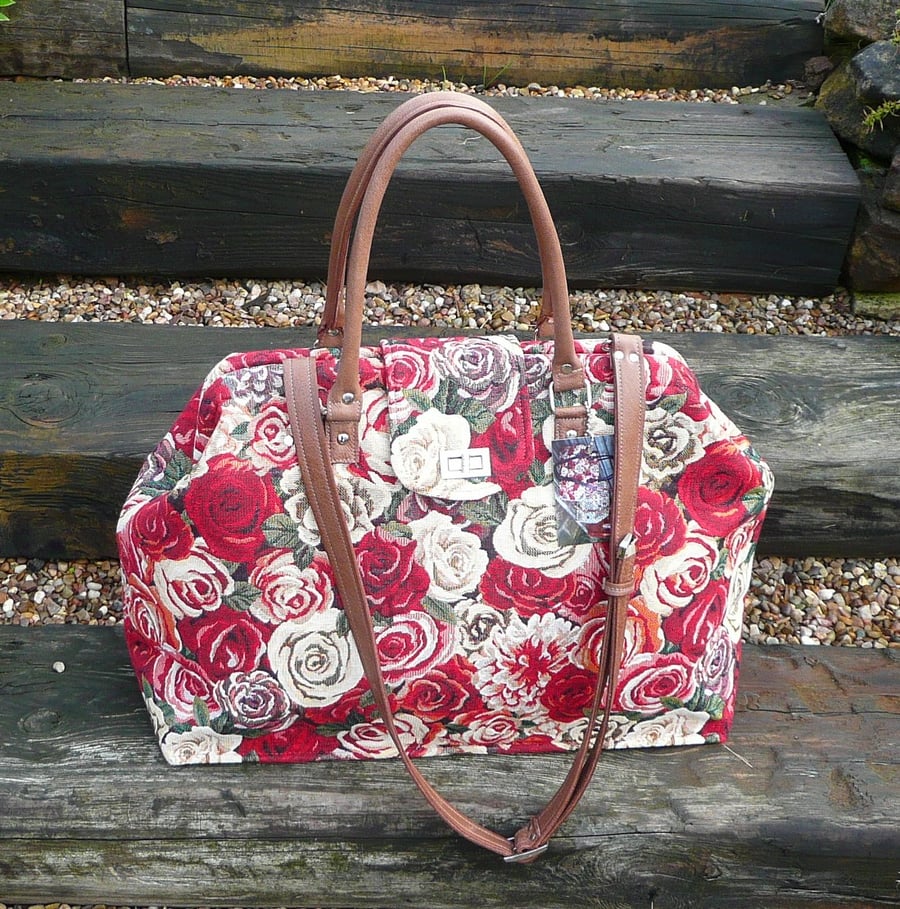 Rose tapestry carpet bag Mary Poppins style we. Folksy