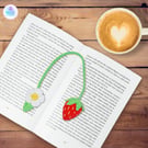 Strawberry and blossom crochet bookmark. Strawberry bookmark. Flower bookmark.