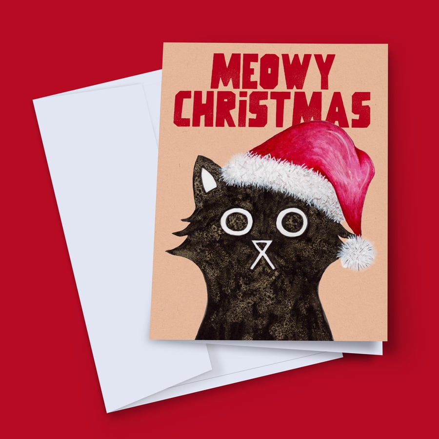 Santa Christmas Card, Cute Cat Christmas Card, Pun Christmas Card, Cat Xmas Card