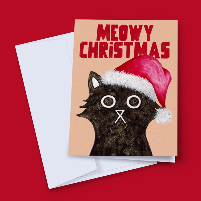 Santa Christmas Card, Cute Cat Christmas Card, Pun Christmas Card, Cat Xmas Card