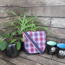 Upcycled Coffee Sack -Mini Shoulder Bag- Blue and crimson check