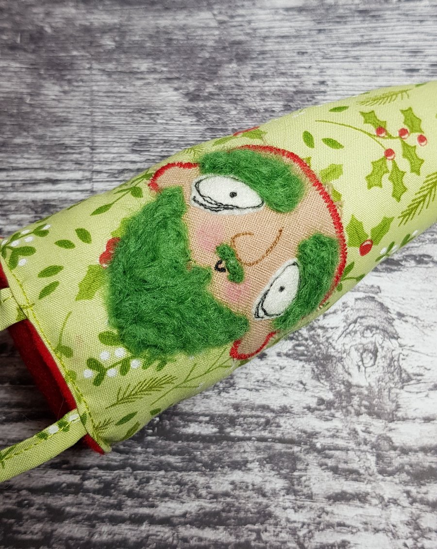 Festive Gnome in Holly & Mistletoe Print with Green Beard
