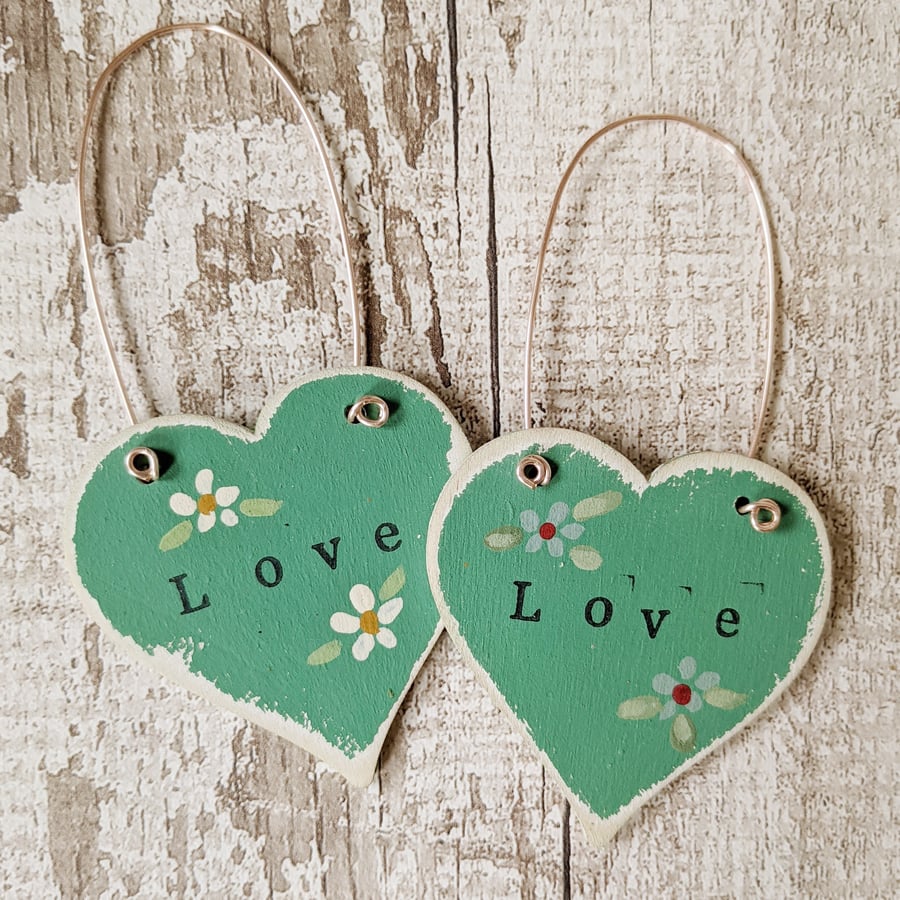 SALE Hand Painted Wooden Heart Hanging Decoration 'Love'