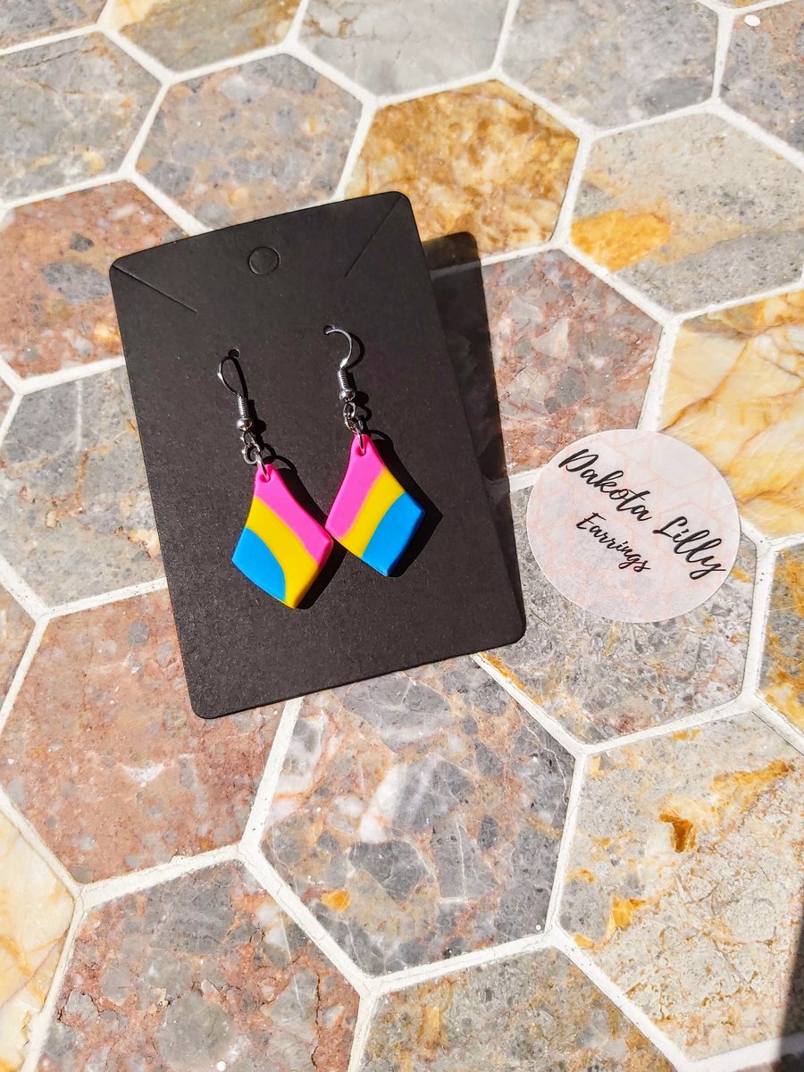Pansexual flag colours, polymer clay hook earrings