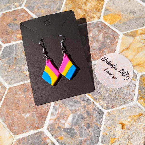 Pansexual flag colours, polymer clay hook earrings