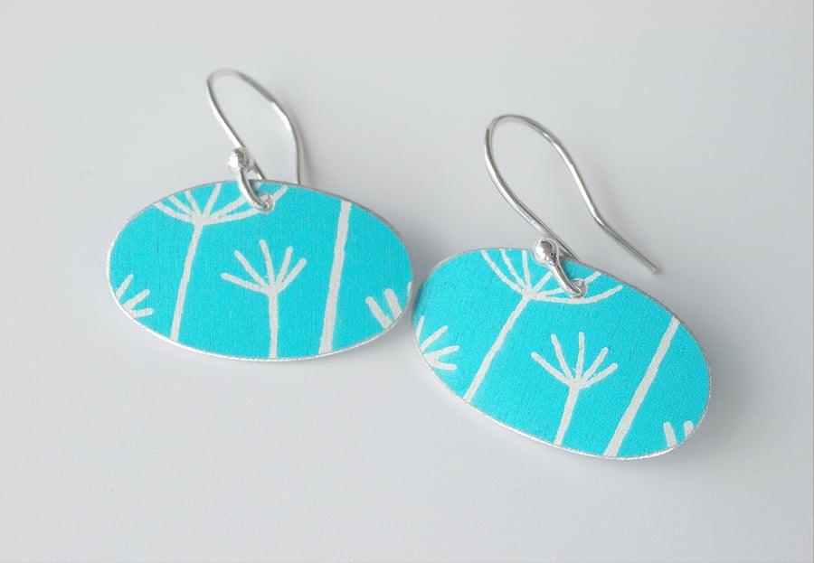 Dandelion seed oval earrings in turquoise and silver
